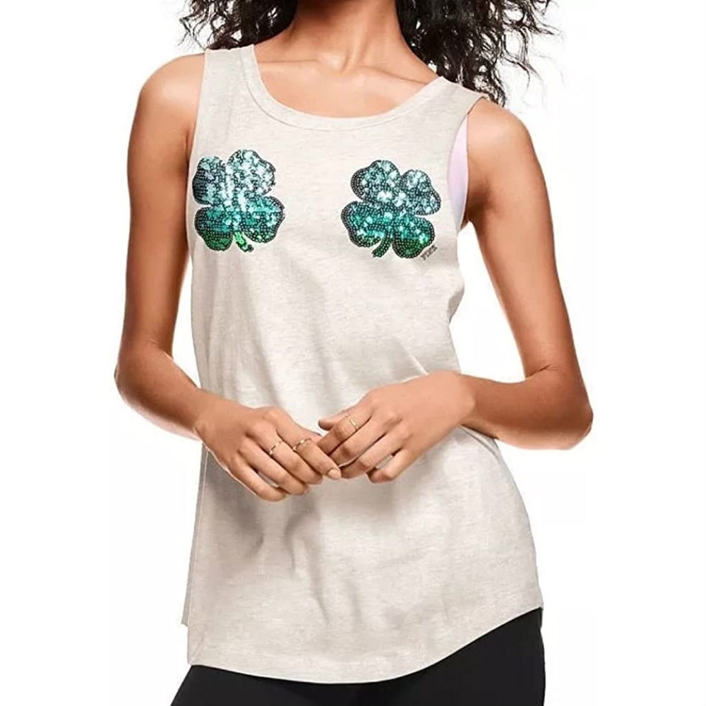 Victoria's Secret Pink Sequin Shamrock Tank Top